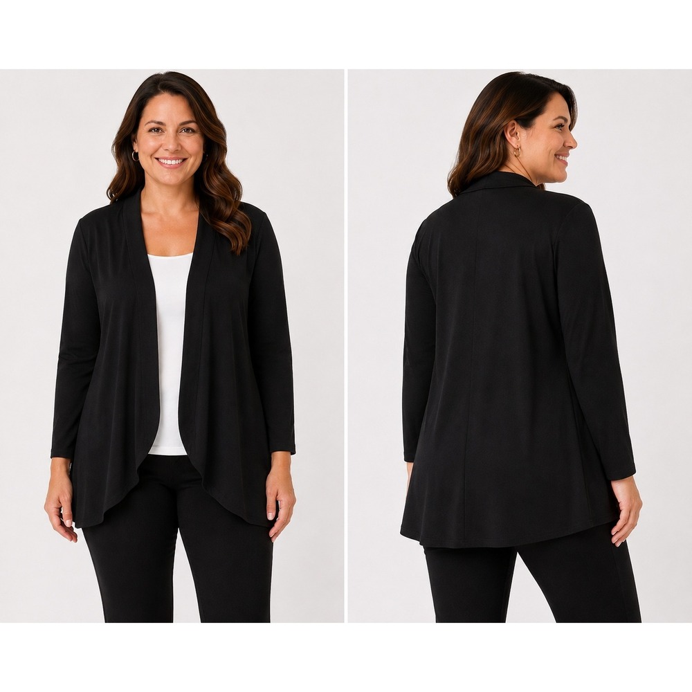 RM Richards Womens Black Open Front Draped Cardigan Jacket Size L NWT
